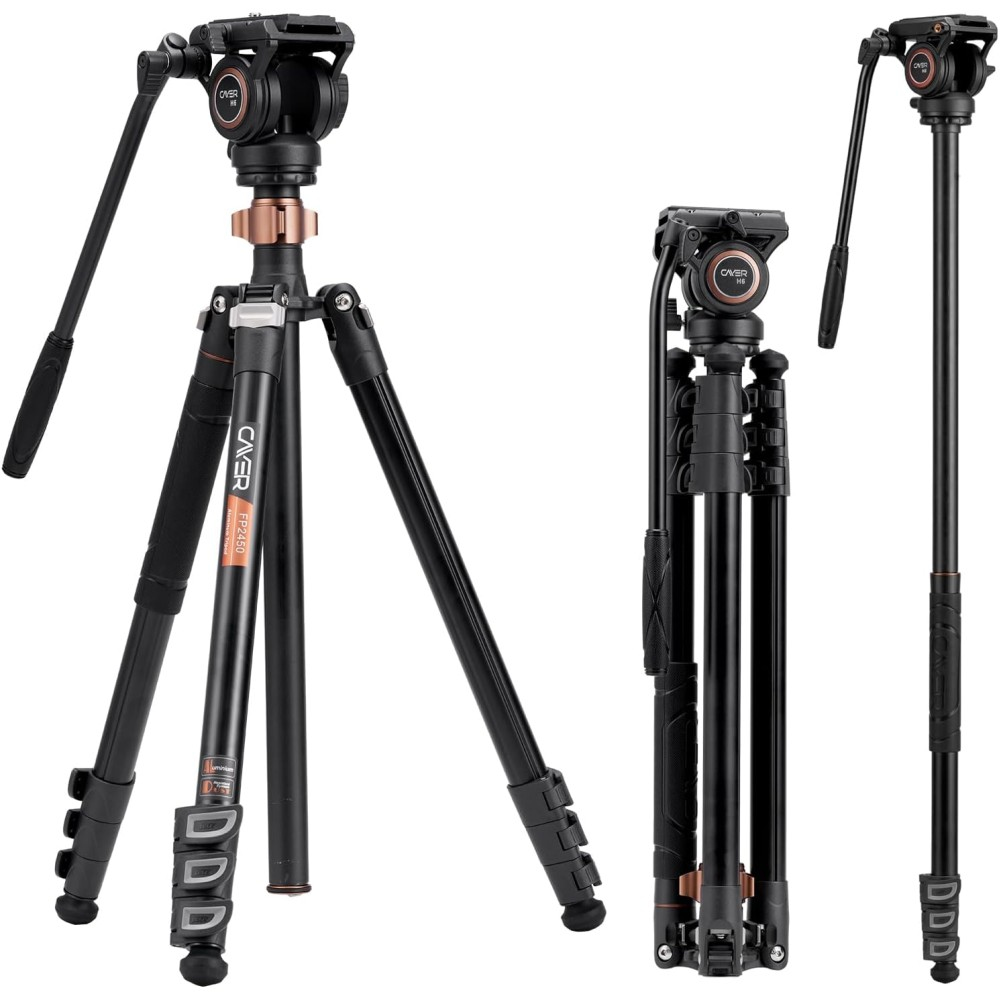 Cayer FP1450 Fluid Head Tripod, 75 inches Aluminium Video Tripod