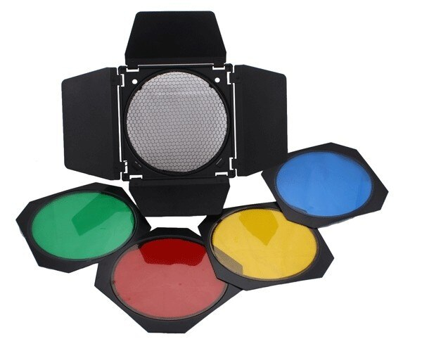 Godox BD-04 Barndoor Kit with 4 Color Gels and Honeycomb for Strobe