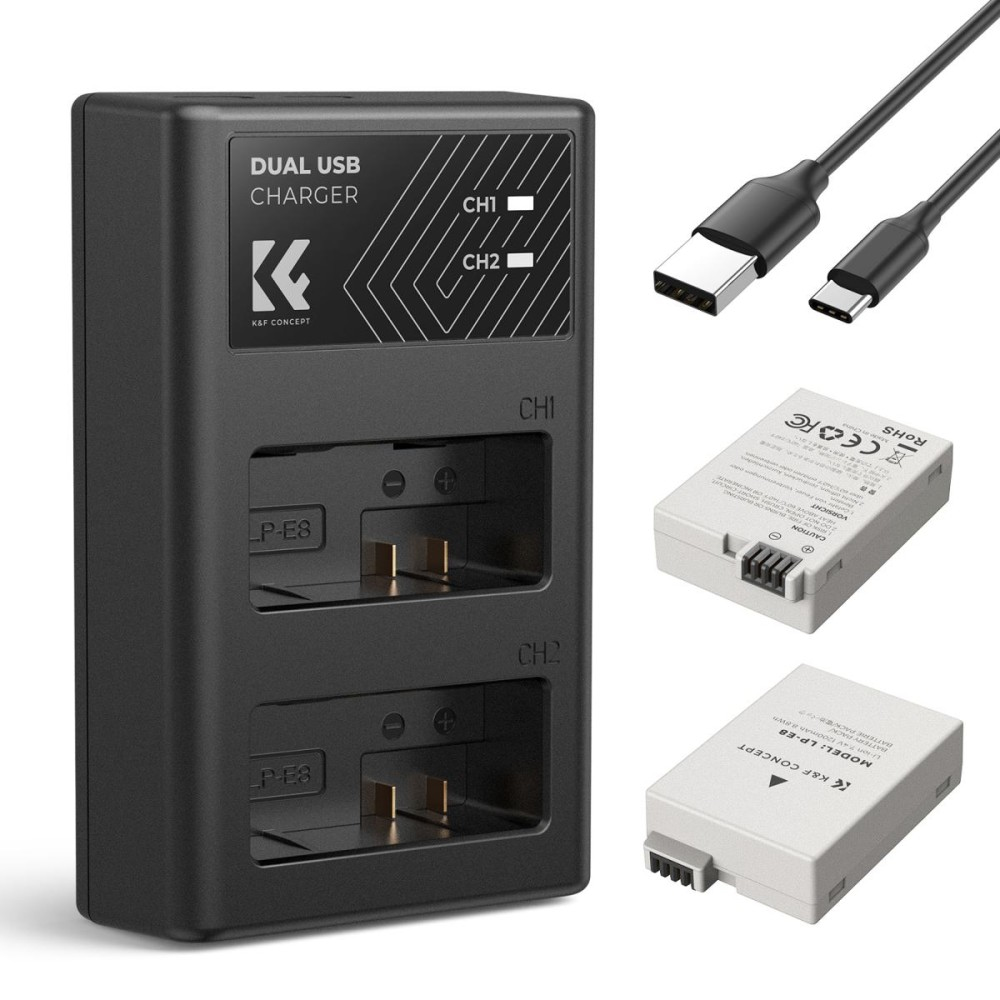 K&F Concept LP-E8 Battery and Charger Pack with Dual Slot Charger for Canon