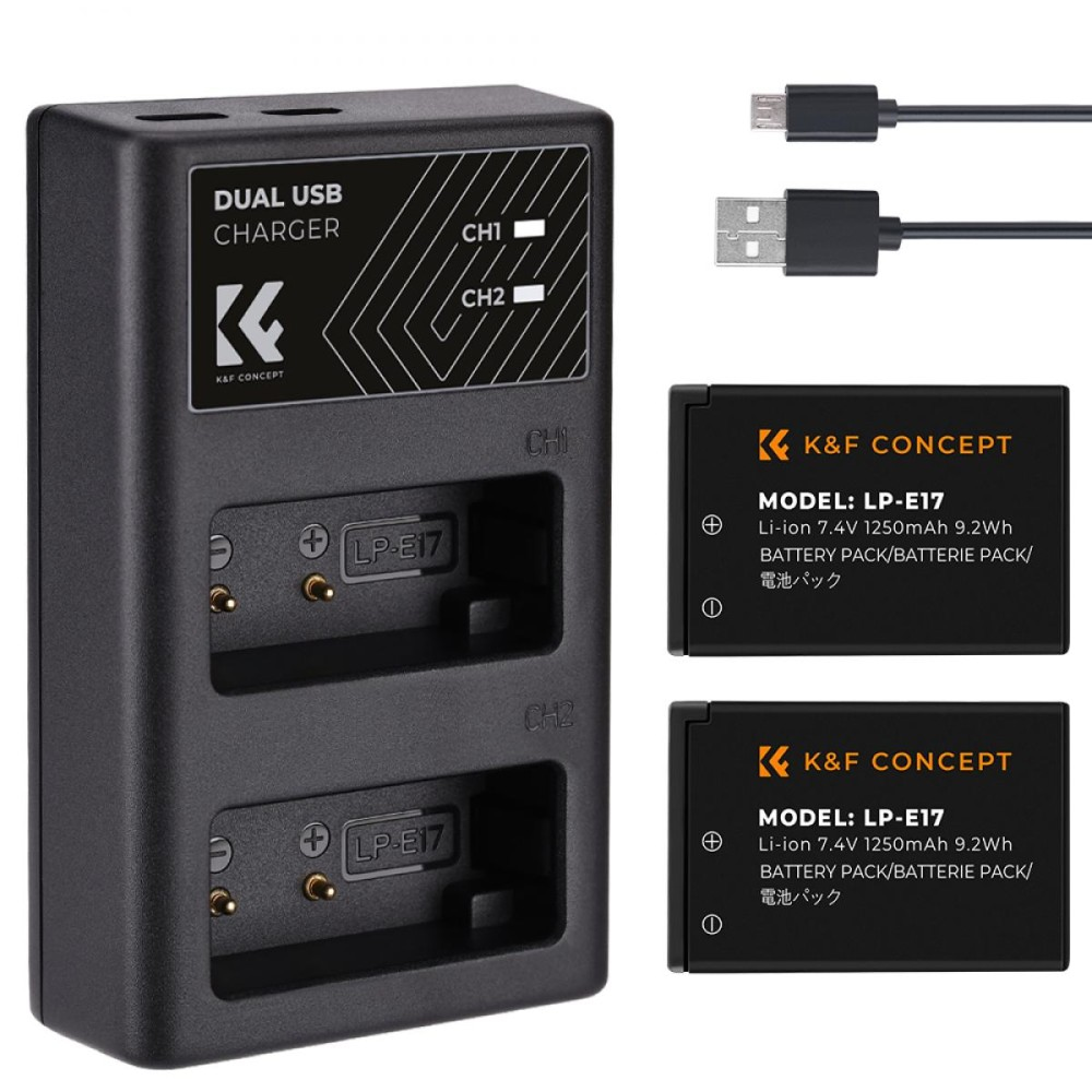 K&F Concept LP-E17 Battery Pack - 2 Batteries + Dual Charger