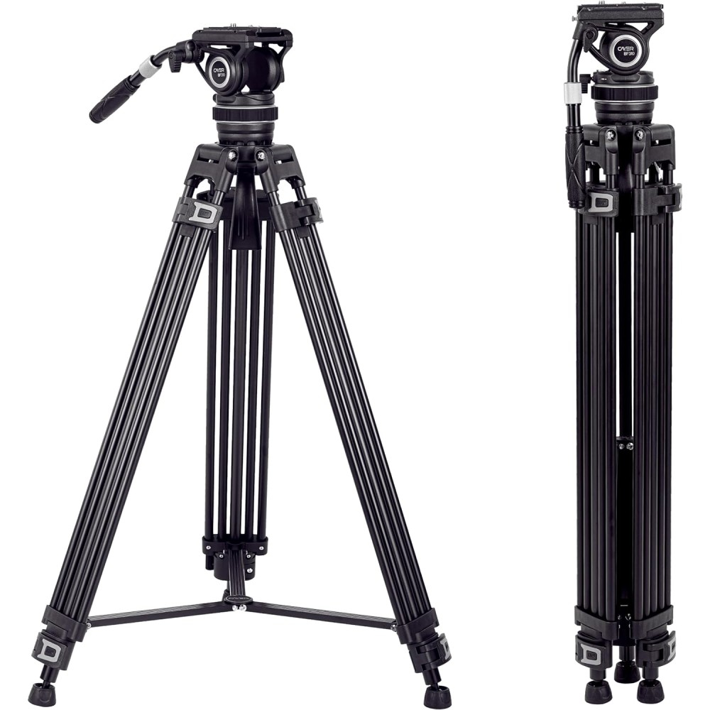 Cayer BF310 Video Tripod with K10 Fluid Head, Adjustable Pan Drag Control and 2-Section Pan Handle