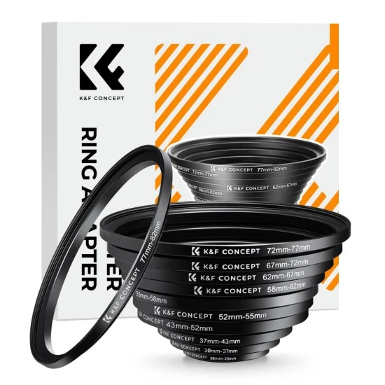 K&F Concept 18 Pieces Filter Ring Adapter Set (9pcs Step Up Ring Set + 9pcs Step Down Ring Set)