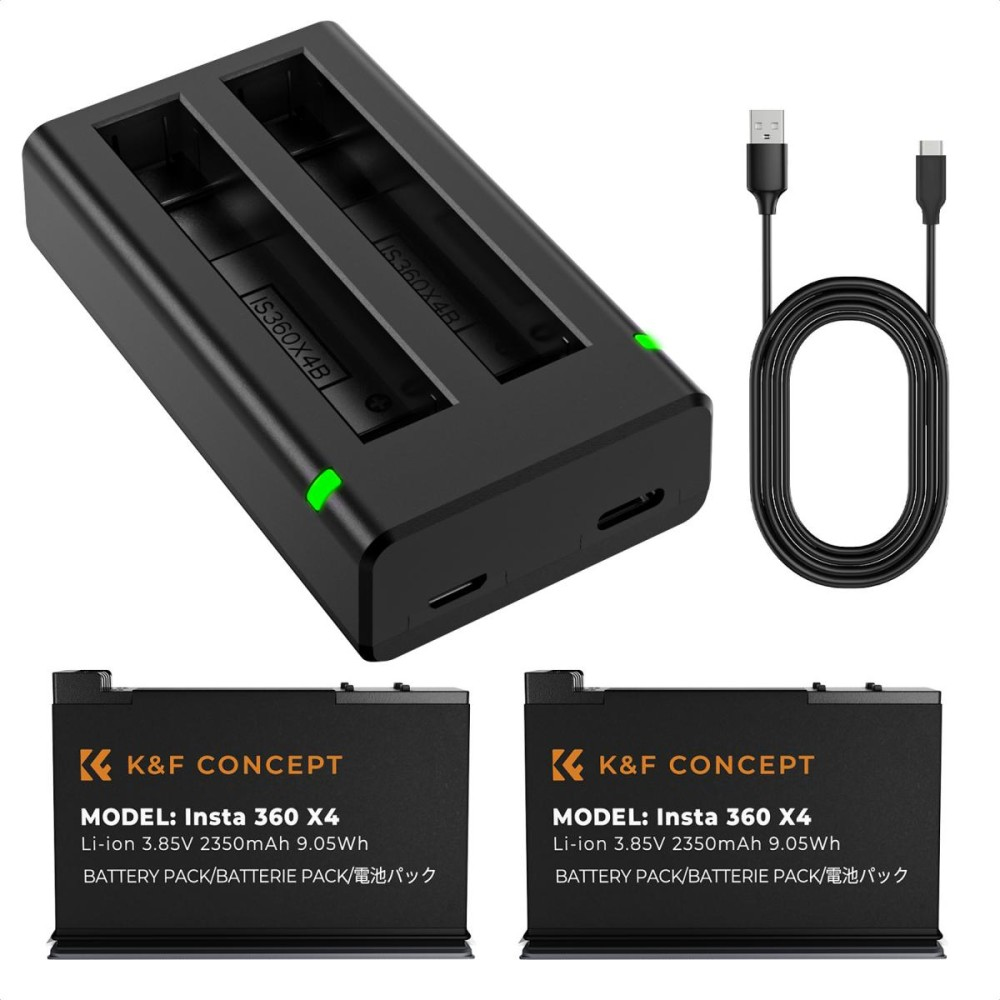 K&F Concept Insta 360 X4 Battery Pack- 2 Batteries + Dual Charger