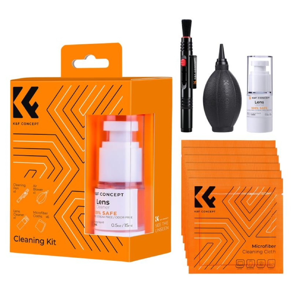 K&F Concept 4-in-1 Essential Lens and Filter Cleaning Kit - With Cleaning Fluid