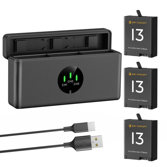 K&F Concept Hero 13 Battery Pack 3 batteries+Tripple charger