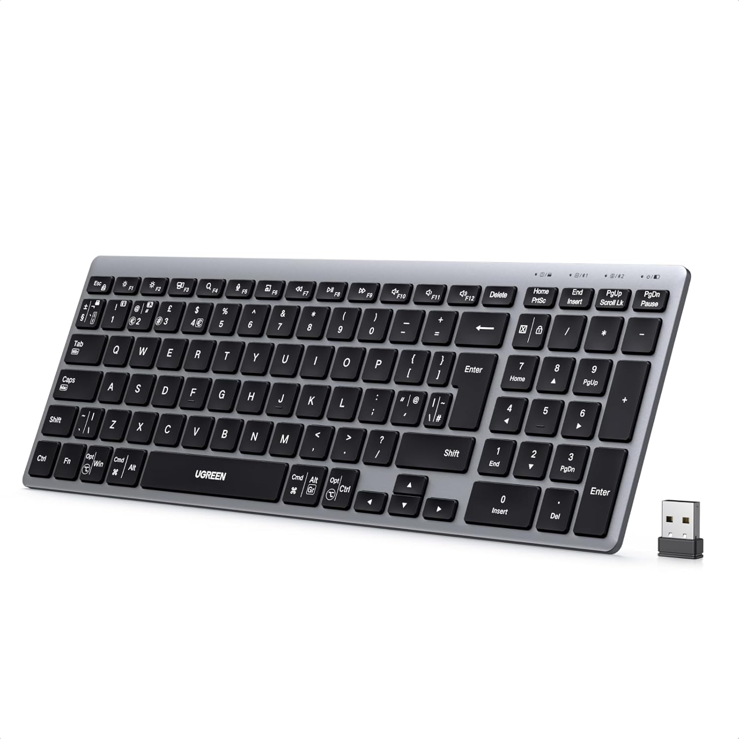 UGREEN K552 75163 Wireless Bluetooth Keyboard Rechargeable Ergonomic Keyboard BT5.4 & 2.4GHz Dual Modes, Connect 3 Devices