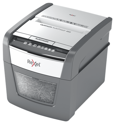 Rexel Optimum Autofeed+ 45X Cross Cut Paper Shredder | 45 Sheets, 20 Litres, P4