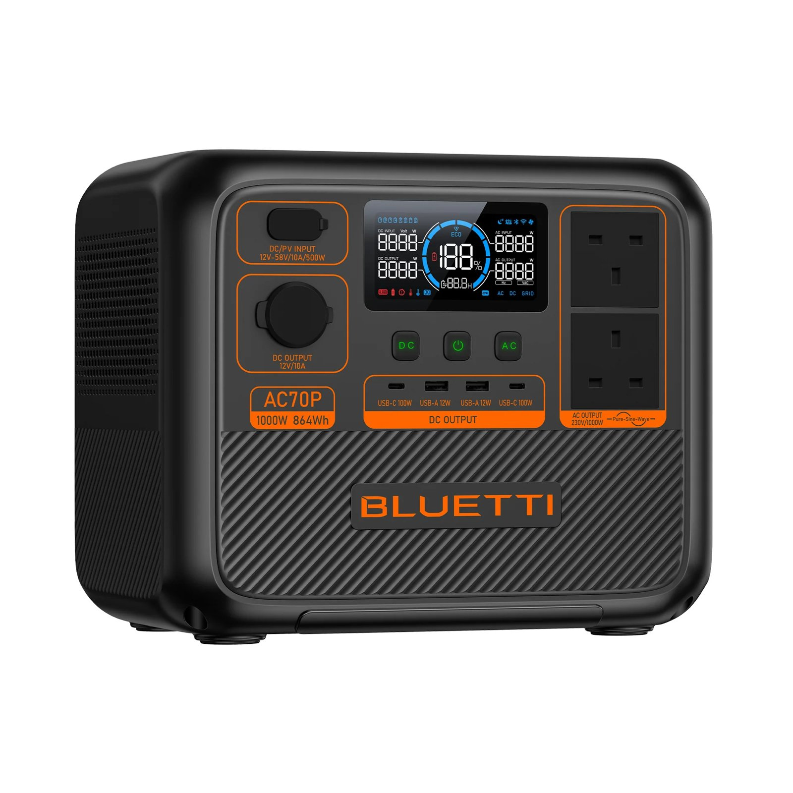 BLUETTI AC70P Portable Power Station | 864Wh, 1000W (UK PLUG)